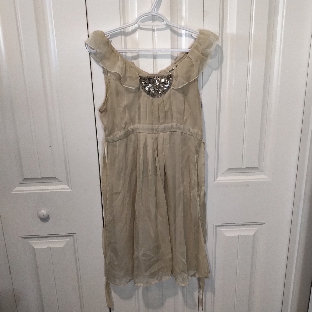 Flutter strap sleeveless flowy dress with beading